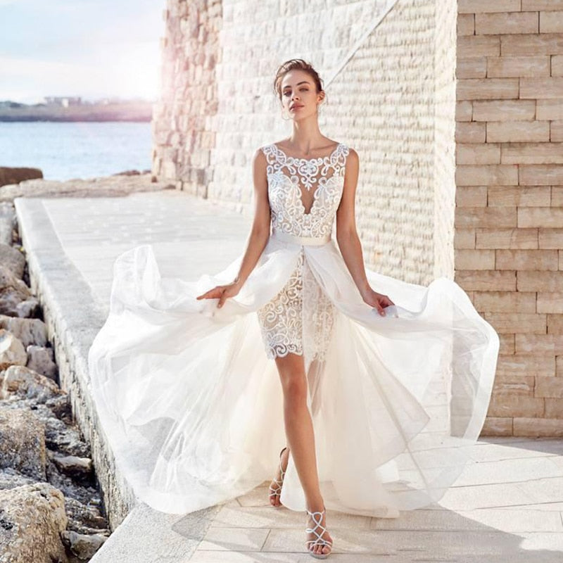 wedding dress with removable train